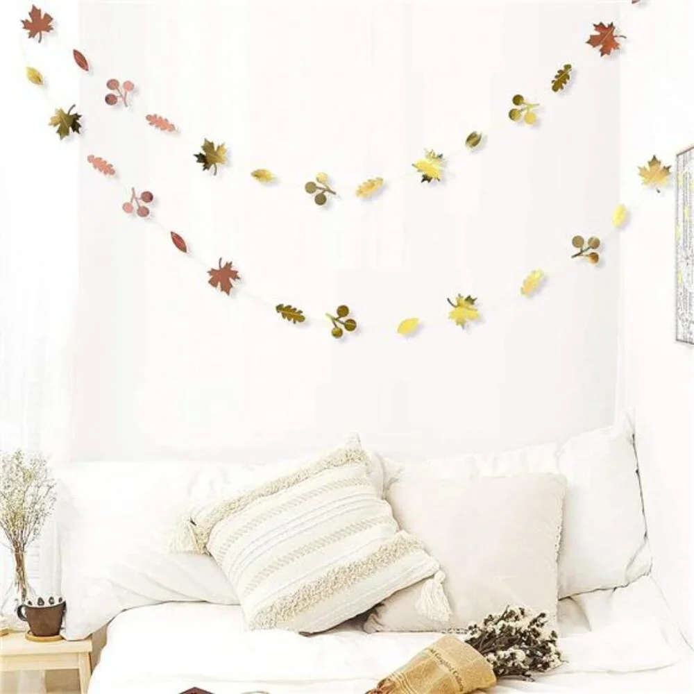 52Ft Fall Party Decorations Maple Leaf Garland Streamer Champagne Rose Gold